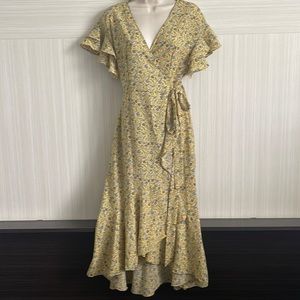 Yellow Max Studio Floral Wrap Dress - Small